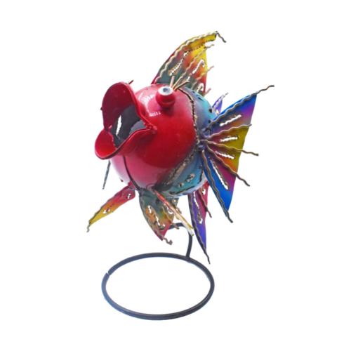 Puffer Fish Metal Red Mouth 16x13x19cm