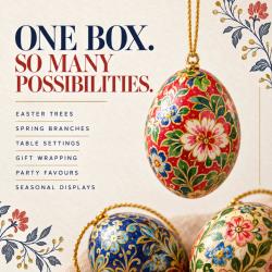 Box of 48 Hanging Egg Decorations Floral Assorted Papier Maché 4cm