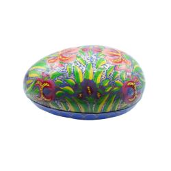 Egg Shaped Trinket Box Floral Red Green Papier Mâché 12cm