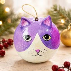 Cat Hanging Decoration Papier Mâché Purple 5cm