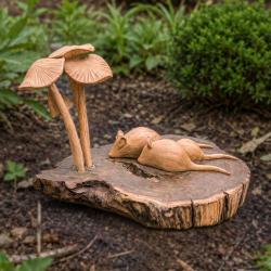Handcrafted Woodland Wall Hanging with Three Mice and Toadstools