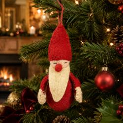 Hanging Decoration Handcrafted Felt Santa 4 x 11cm