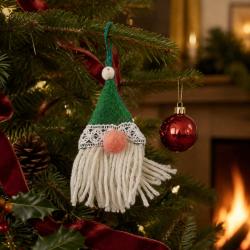 Hanging Decoration Handcrafted Felt Santa Gnome Green Hat