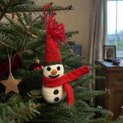 Hanging Decoration Handcrafted Felt Snowman + Scarf 7 x 12cm