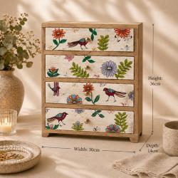 4 Drawer Chest Hand Painted Wood Storage Cabinet 30x14x36cm