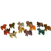 Box of 12 painted wooden animals, assorted 4cm