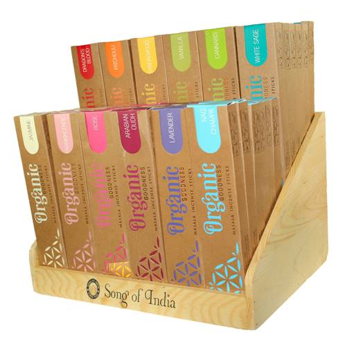 72 packs of incense sticks, Organic Goodness, (each pack 15g) + display stand
