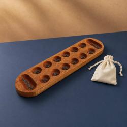Mancala Board Game Mango Wood with Glass Marbles
