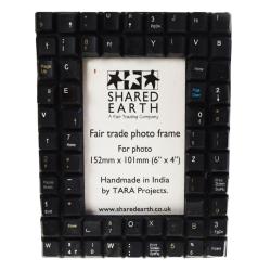 Photo picture frame with recycled computer keyboard tile decoration 4x6 inch photo