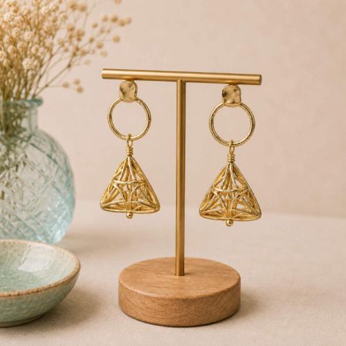 Ear studs Cutout 3D Triangle gold colour