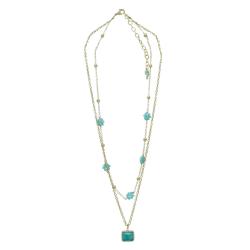 Necklace with Flower Shaped Beads + Jade Colour Stone