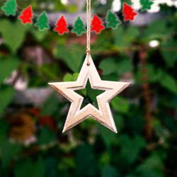 Hanging Star Decoration Albesia Wood 9.5 x 9.5cm