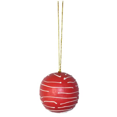 Hanging Christmas Bauble, Albesia Wood Red With Stripes 6cm
