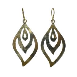 Earrings, Brass, cut out leaf drop 4 (L) x 2.5 (W) cm