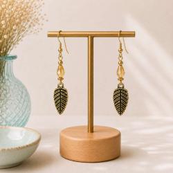 Earrings gold colour, leaf