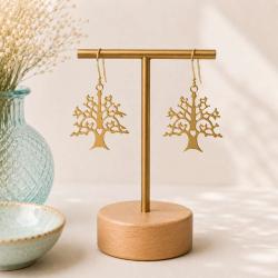 Earrings gold colour, tree