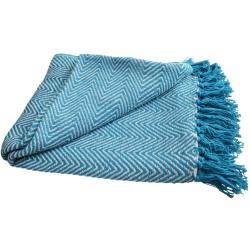Throw/Bedspread Soft Recycled Material Chevron Design Turquoise 150x125cm