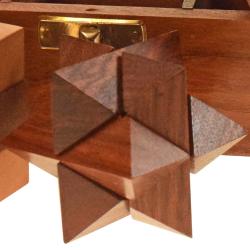 Box of 3 wooden puzzle games in quality handcarved sheesham wood box 17.5x6.5x7