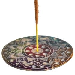 Multicoloured Soapstone Incense holder with mandala design 