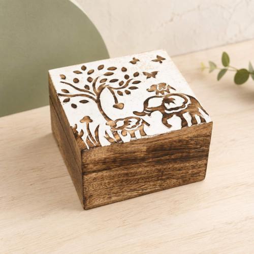 Elephant Keepsake Box Mango Wood 10 x 10cm