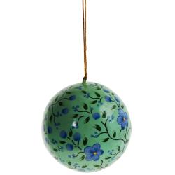 Hanging bauble, flowers on green, papier maché