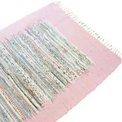 Dhurrie rug, recycled material pink border, 100x150cm