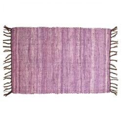 Rag rug recycled leather handmade purple 60x90cm