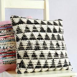 Chindi rag cushion cover recycled cotton black cream triangles 40x40cm