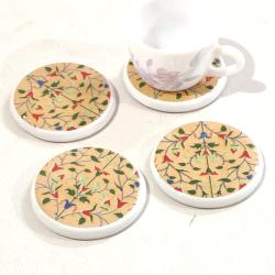 Single Ceramic Coaster Flowers on Light Brown