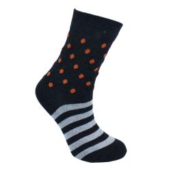 Socks Recycled Cotton / Polyester Stripes + Dots Grey Orange Shoe Size UK 3-7 Womens