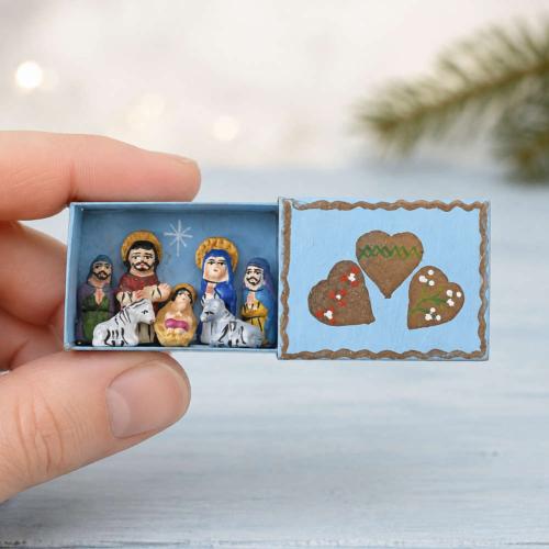 Mini Traditional Ceramic Matchbox Nativity Hearts