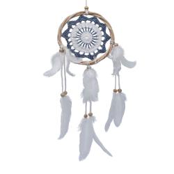 Dreamcatcher on rattan frame, 12cm diameter white grey