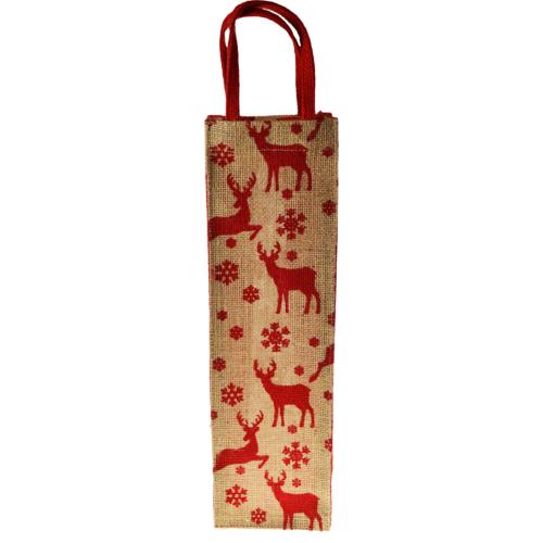 Jute Christmas bottle gift bag, reindeer design