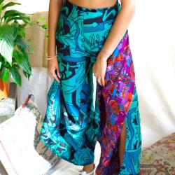 GENKI Reversible Wrap Trousers, upcycled silk one-size colours will vary