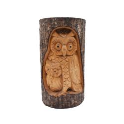 Owl and baby jempinis wood carving 25cm