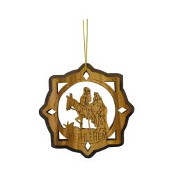 Hanging Christmas decoration, olive wood, Mary and Joseph 7cm diameter