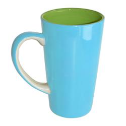 Tall Blue and Green hand-painted Mug, 15 x 8.5 cm