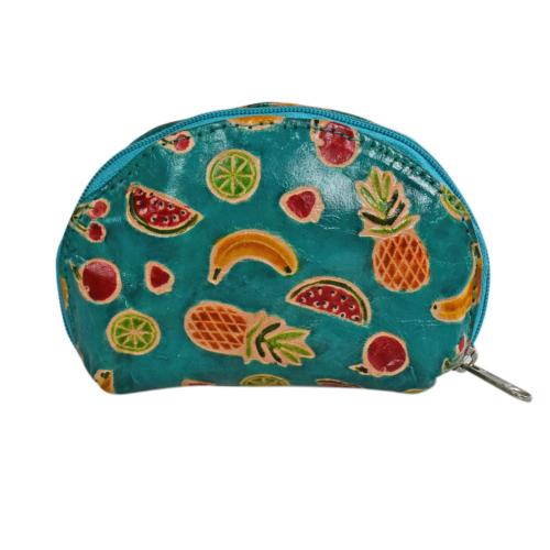 Leather coin half round purse, fruits design, 13x9cm