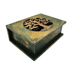 Pair of Wooden Boxes, Tree of Life Green Gold Colour