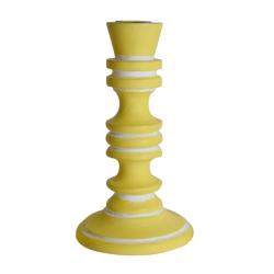 Candlestick/holder hand carved eco-friendly mango wood yellow 18.5cm height