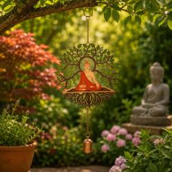 Hanging Windchime Buddha Recycled Metal 20 x 45cm