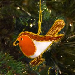 Hanging decoration, embroidered velvet, robin
