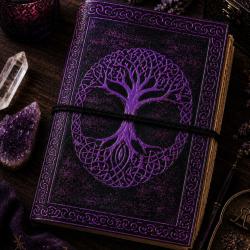 Notebook Leather Bound Tree of Life Purple 13 x 18cm