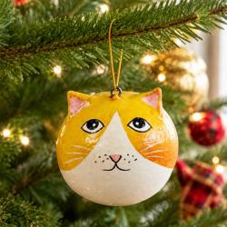 Cat Hanging Decoration Papier Mâché Orange 5cm