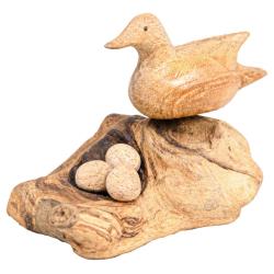 Handcrafted Wooden Duck with Three Eggs
