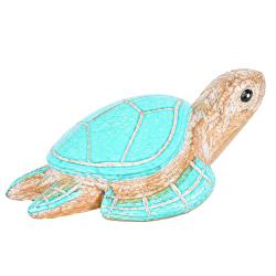 Turtle Ornament Blue Shell Back Albesia Wood 17cm