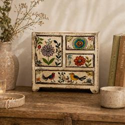 Jewellery Cabinet Hand Painted Wood Storage Chest 21x11x19cm