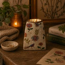 Tealight Candle Holder Hand Painted Wood Floral 9x9x10cm