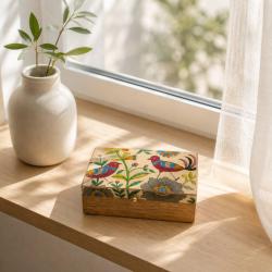 Trinket Box Hand Painted Wood Jewellery Storage 20x12x8cm