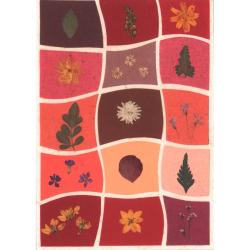 Handmade card 15 wavy squares with flowers reds 12 x 17cm